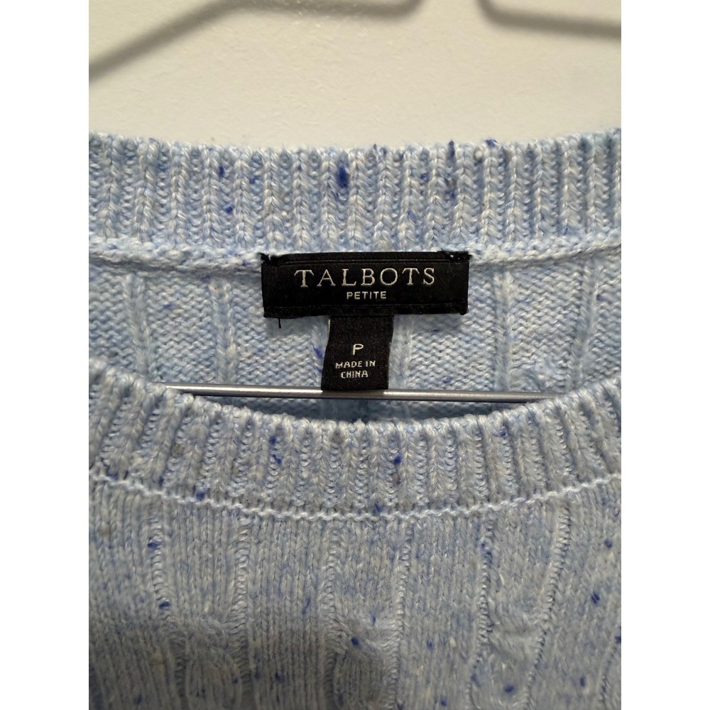 Talbots Womens Sweater Cable Knit Donegal Fleck Light Blue Petite P - Picture 2 of 7